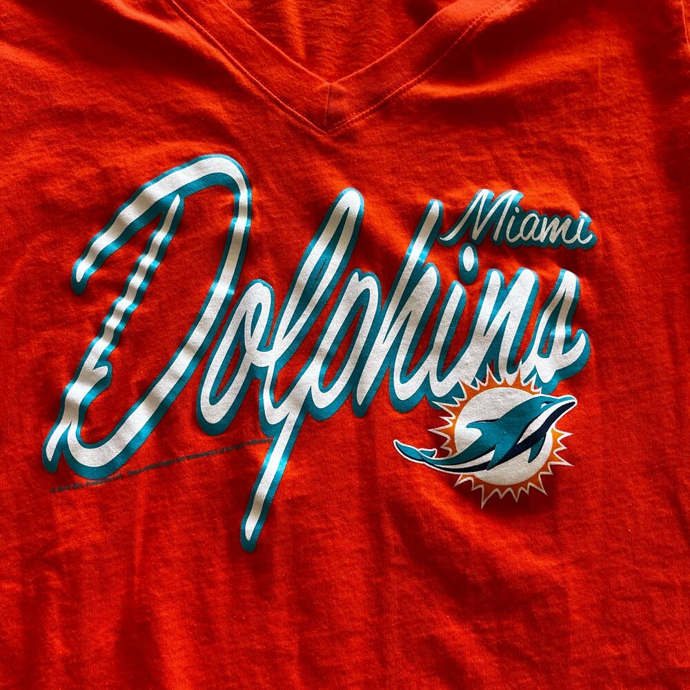 NFL Junk Food Women's LG Miami Dolphins Orange Long Sleeve V-neck T-shirt - Picture 2 of 4